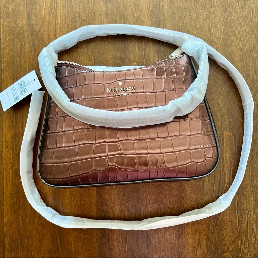 🤎💛 NWT KATE SPADE Margot Metallic Croc Embossed Convertible Shoulder Bag – NEW - Picture 6 of 7